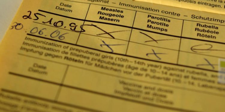 Impfbucheinträge für Masern-, Mumps- und Rötelimpfungen