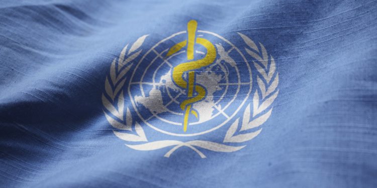 Blaue Flagge mit dem Symbol der Weltgesundheitsorganisation