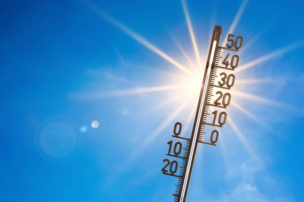 Ein Thermometer vor sommerlichem Hintergrund