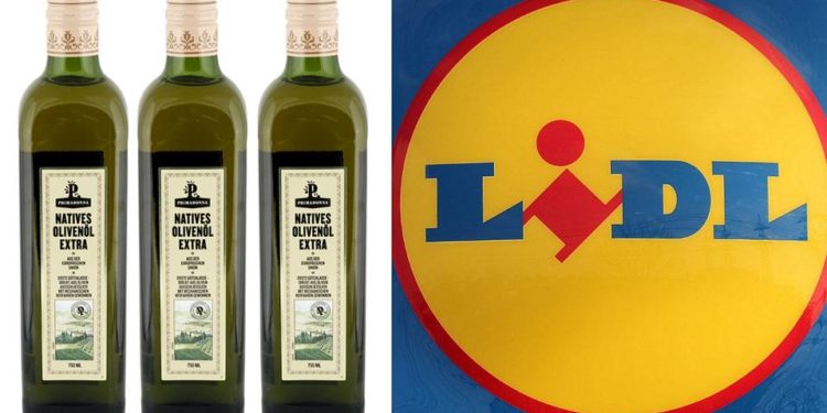 3 Flaschen Nativen Olivenöls des Disocunters Lidl sowie deren Logo