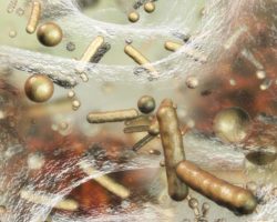 Darstellung eines Biofilms mit Bakterien