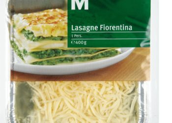 Abgepackte Lasagne Fiorentina der Handelsmarke Migros