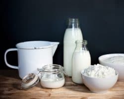 Behälter mit verschiedenen Milchprodukten