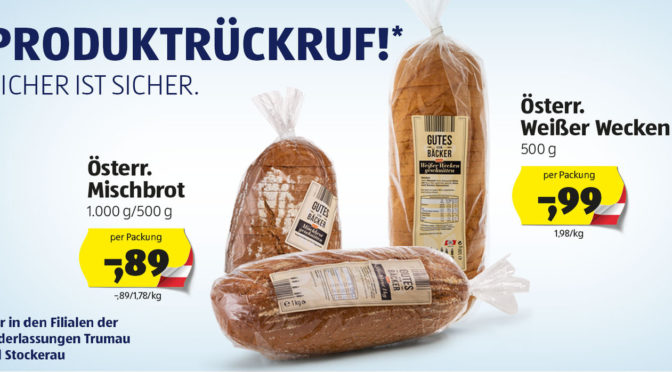 Rückruf Brot von Lebensmitteldiscounter kann Glassplitter enthalten