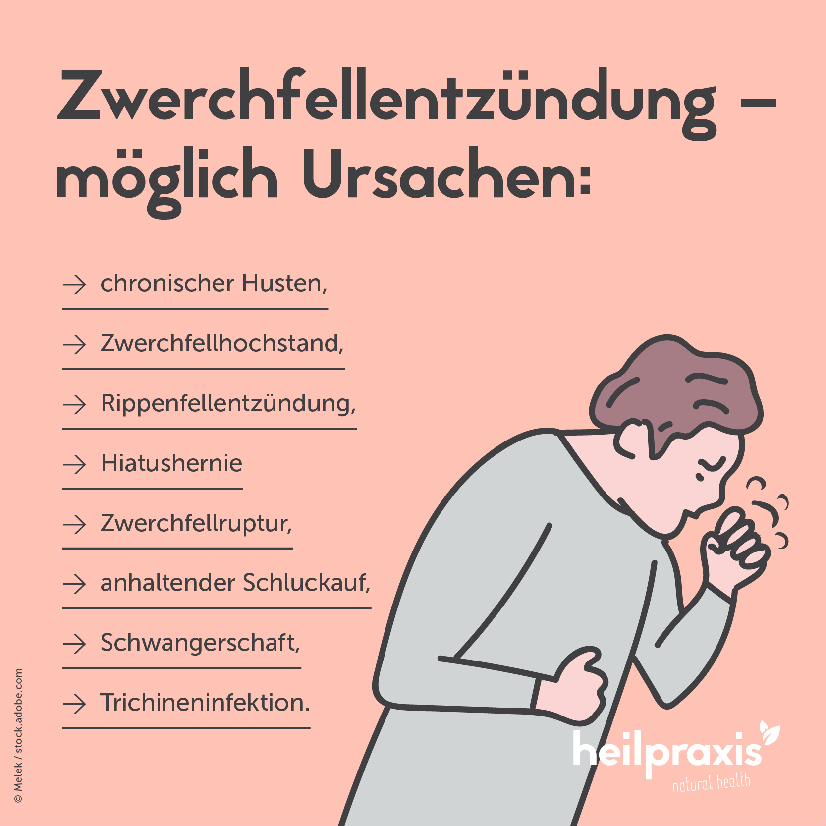 Grafik mit einer List der Ursachen für eine Zwerchfellentzündung.