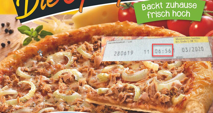 Ein Karton Tiefkühlpizza von Dr. Oetker