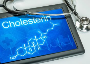 Tablet mit Darstellung der Formel von Cholesterin.