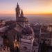 Eine Luftaufnahme der Altstadt in Bergamo, Italien.