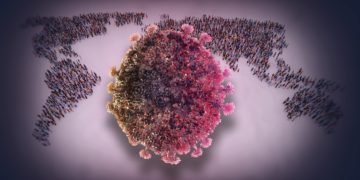 3D-Illustration einer globalen Corona-Pandemie