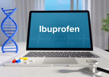 Auf einem Computerbildschirm steht das Wort "Ibuprofen" geschrieben.