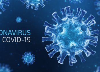 3D-Illustration des Coronavirus mit dem Schriftzug: Coronavirus, COVID-19