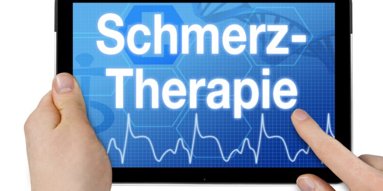 Auf einem Bildschirm wird das Wort "Schmerztherapie" angezeigt.