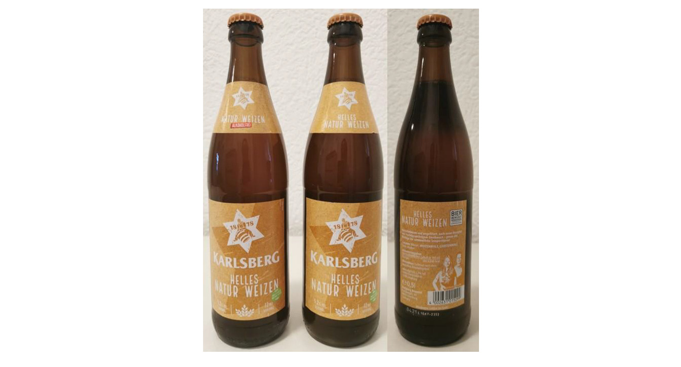 Aufnahme von falsch gekennzeichnetem Karlsberg Weizenbier.