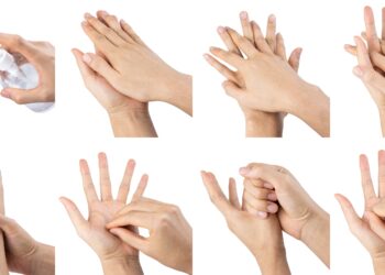 Eine Anleitung zum richtigen Desinfizieren der Hände.