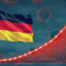 Nach oben steigende Kurve zeigt Coronavirus-Infektionen neben einer Deutschlandfahne