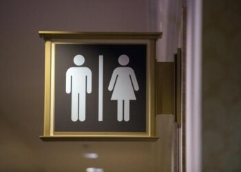 Ein Toilettenschild für Damen- und Herrentoiletten.