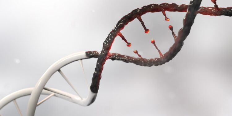 A graphic representation of a damaged DNA strand.