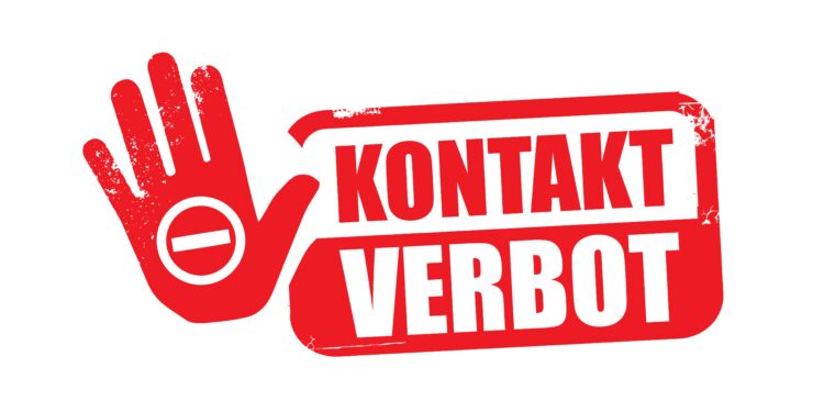 Rote Hand udn roter Schriftzug "Kontaktverbot"