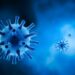 Darstellung des Coronavirus SARS-CoV-2 in blau