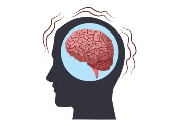 Silhouette eines Kopfes mit eingezeichnetem Gehirn.