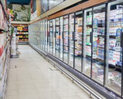 Kühlregal mit Milchprodukten im Supermarkt