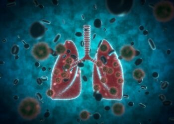 Eine grafische Darstellung einer Lunge, die von Krankheitserregern umgeben ist.