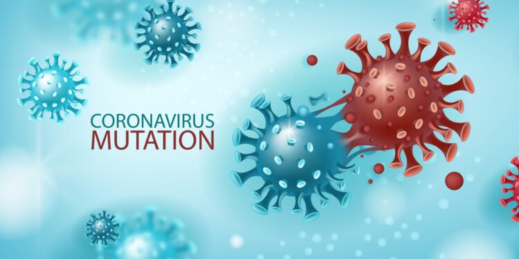 Eine Grafik mit Coronaviren und dem Schriftzug: "Coronavirus Mutation".