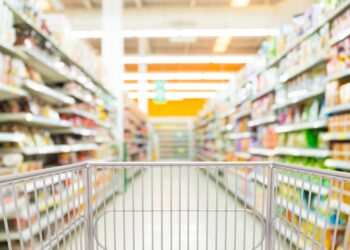 Leerer Einkaufwagen im Supermarkt