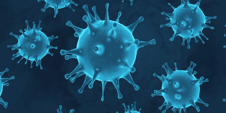 Grafik von COVID-19 Viruszellen.