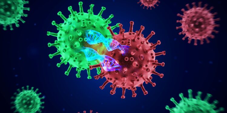 3D-Illustration einer Coronavirus-Mutation