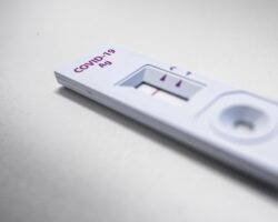 Corona-Schnelltest auf weißem Untergrund