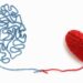 Gehirn und Herz aus Wolle einem Knoten verbunden.
