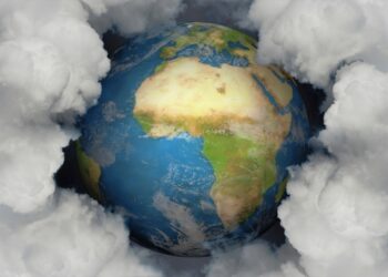 Eine Abbildung der Erde, die von einer dichten Rauchwolke umgeben ist.