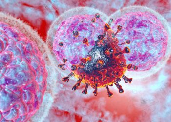 Grafische Darstellung von Immunzellen, die ein Coronavirus angreifen.