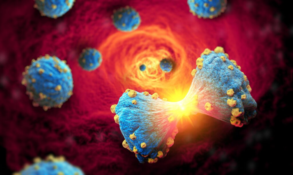 Grafische Darstellung von Krebszellen bei der Teilung.