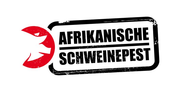 Rot umrandeter Schweinkopf mit dem Schriftzug Afrikanische Schweinepest