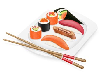 Bild von einem Teller mit Sushi.