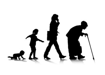 Silhouetten von weiblichen Personen in verschiedenen Lebensaltern.