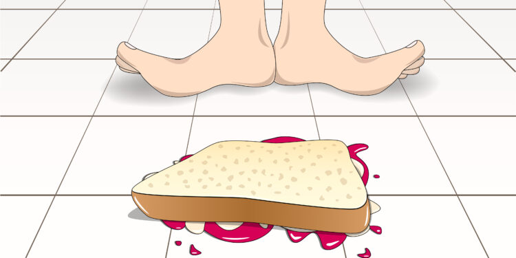 Illustration eines auf dem Boden liegenden Brots mit Marmelade