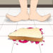 Illustration eines auf dem Boden liegenden Brots mit Marmelade