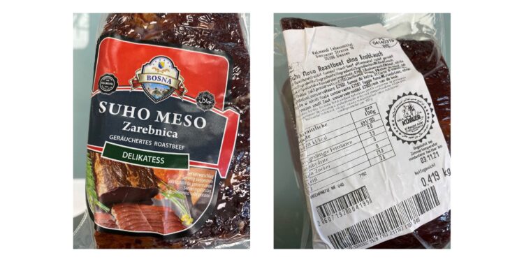 Produktabbildung  „Suho Meso Zarebnica, geräuchertes Roastbeef ohne Knoblauch“