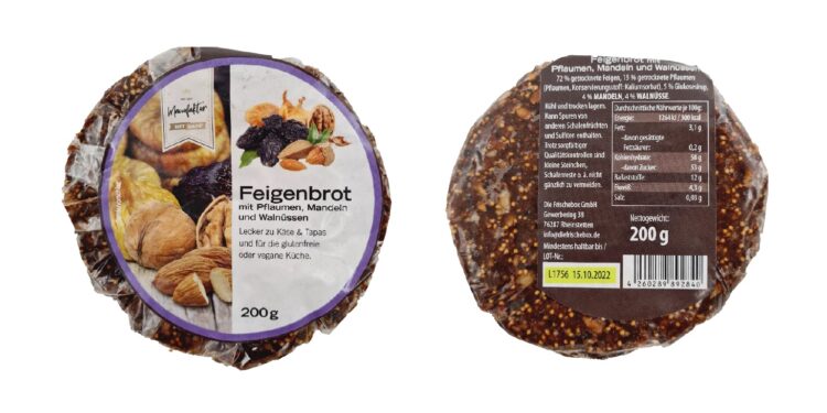 Produktabbildung "Feigenbrot mit Pflaumen, Mandeln und Walnüssen" von der Frischebox GmbH.