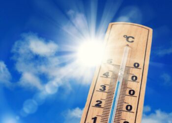 Auf einem Thermometer wird eine Temperatur von 38 Grad Celsius angezeigt.