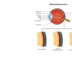 Darstellung eines Auges mit Makuladegeneration.