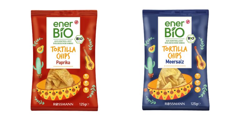 Produktabbildung: enerBio Tortilla Chips Paprika uund enerBio Tortilla Chips Meersalz