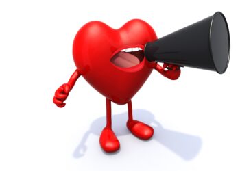 Comichafte Darstellung eines Herzens, das durch ein Megafon redet.