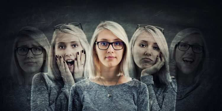 Bilder einer Frau in verschiedenen emotionalen Verfassungen.