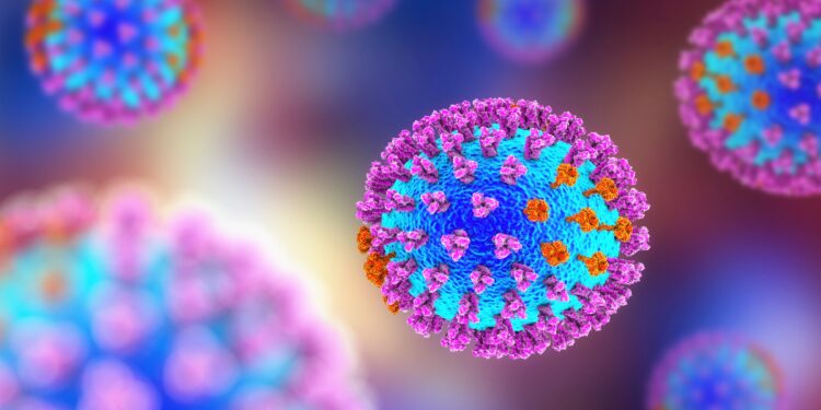 Grafische Darstellung von Influenza-Viren.