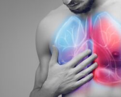 Auf dem Oberkörper eines Mannes sind die Lungen abgebildet.