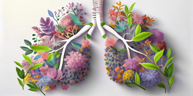 Zeichnerisch dargestellte Lunge aus Heilpflanzen.